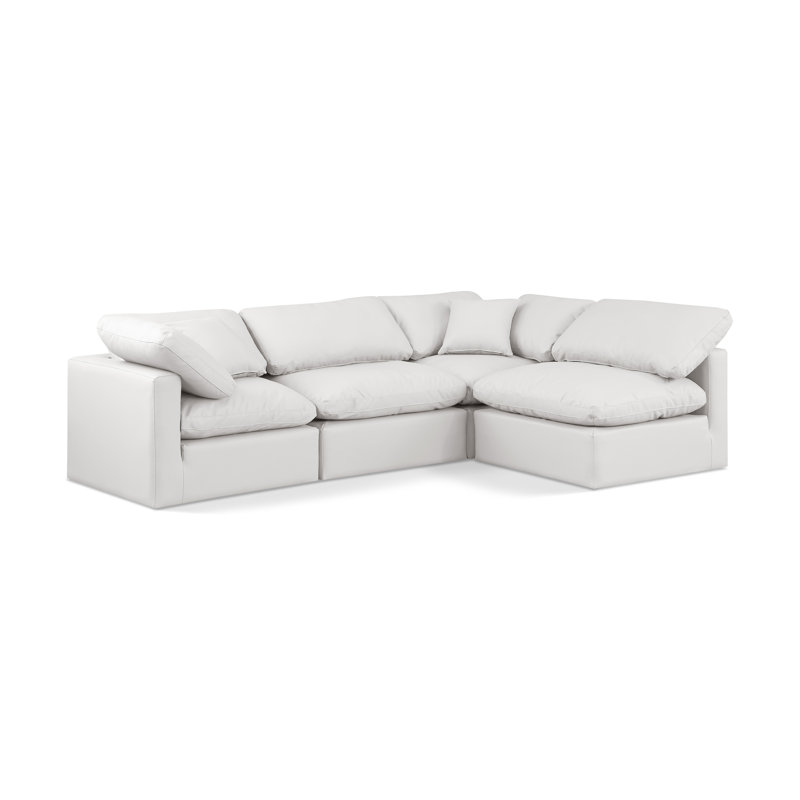 Itala Upholstered L-Shaped Sectional Reversible, Cream Vegan Leather