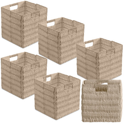6 Pack Wicker Paper Storage Cube Bin Basket