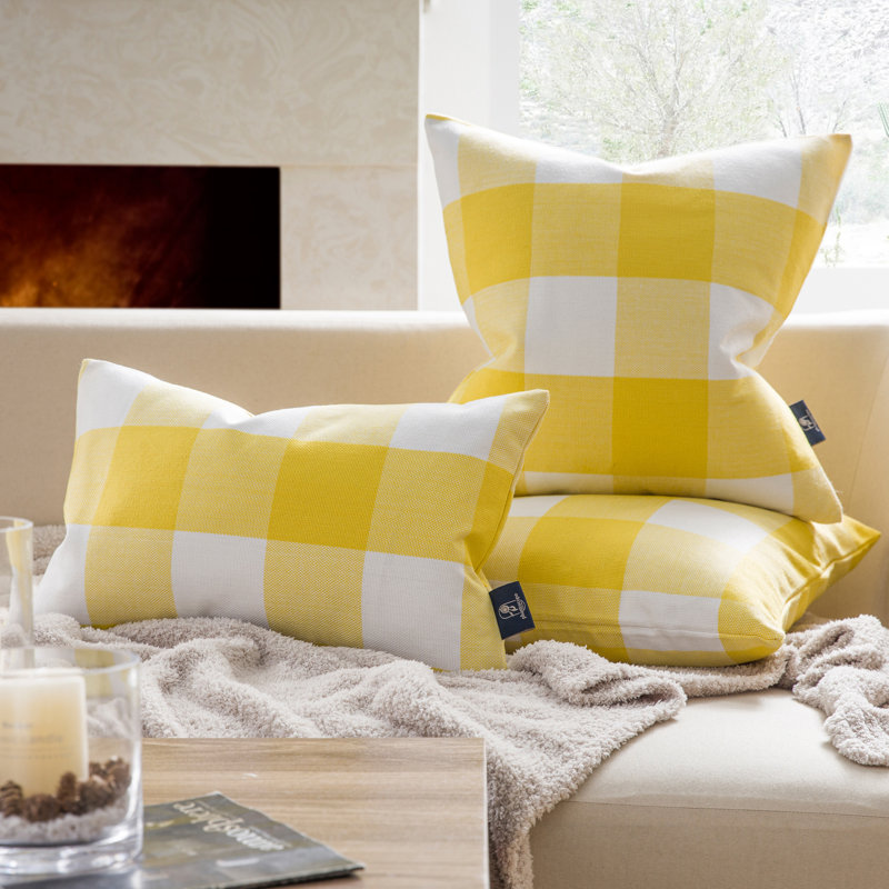 Buffalo Checker Collection Checkered Reversible Throw Pillow, Yellow/White