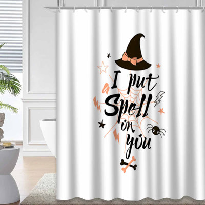 Happy Halloween Artwork Baby Cream Shower Curtain with 12 Hooks