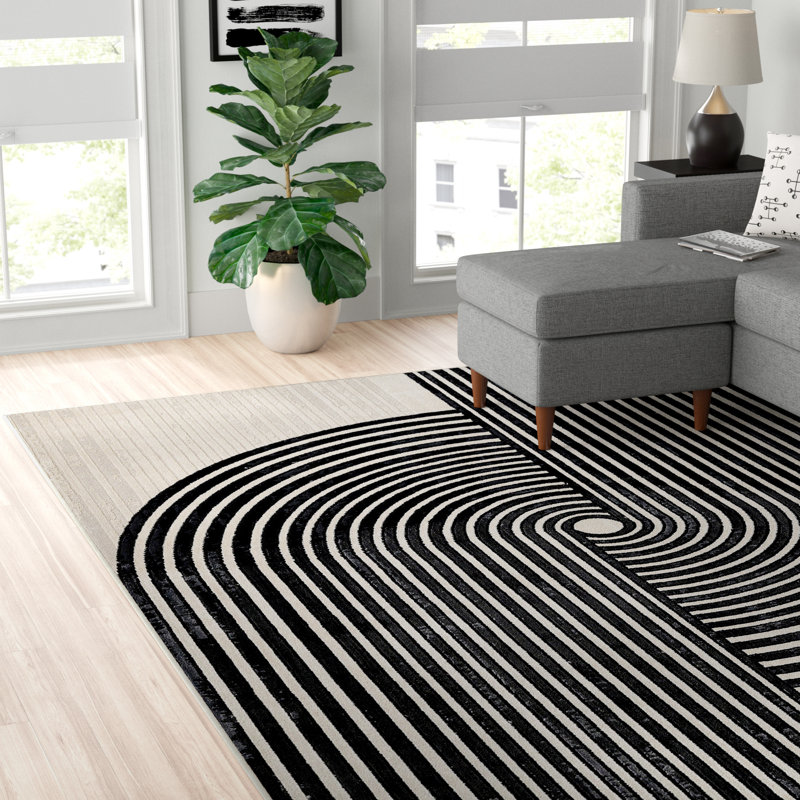 Chanella Geometric Black/Beige Area Rug, Runner 2'3" x 7'6"