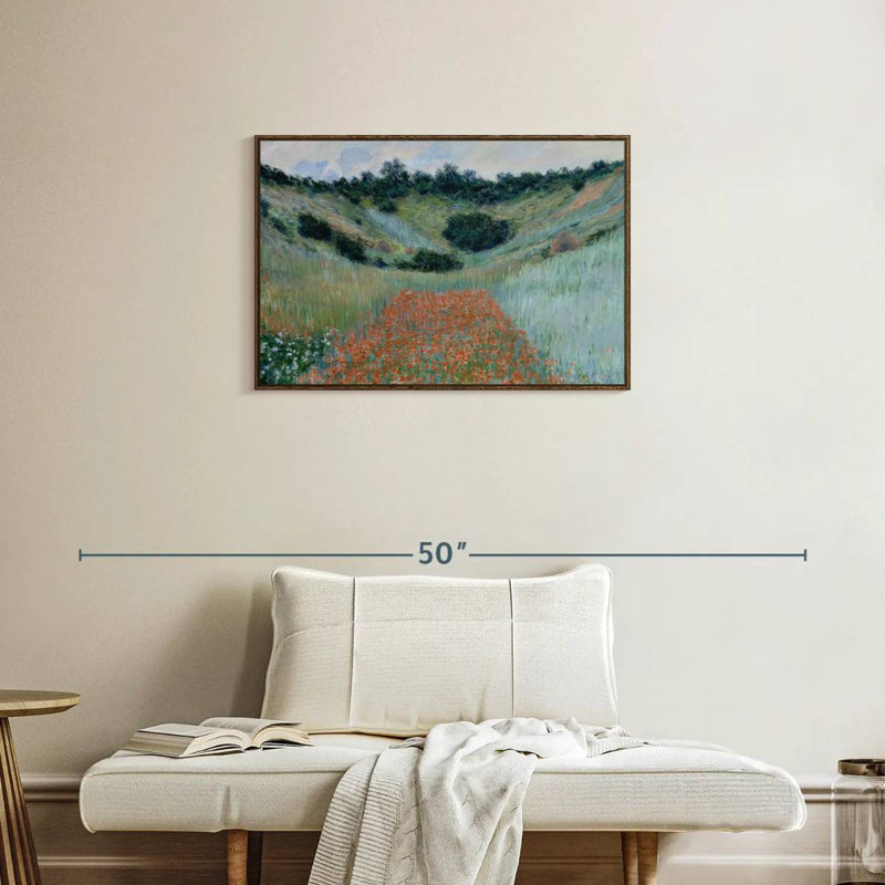 Champ de coquelicots dans un creux près de Giverny II, 31 po x 21 po, Cadre flottant noyer