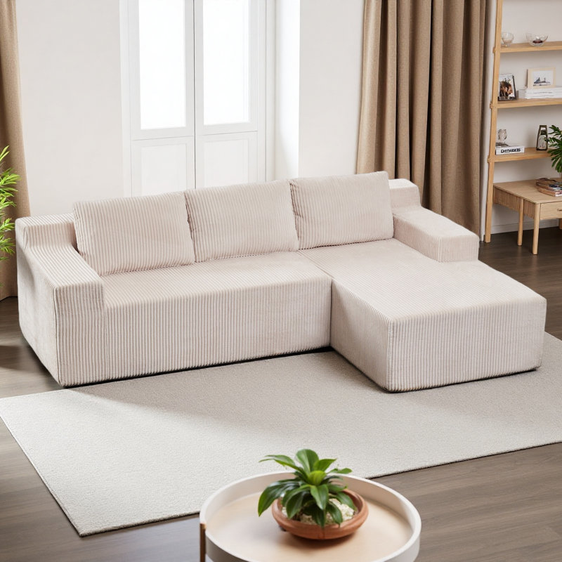 Corduroy Modular L Shaped Sectional Sofa,Luxury Floor Couch Set,Upholstered Indoor Furniture,Foam-Filled Compressed Sofa For Living Room