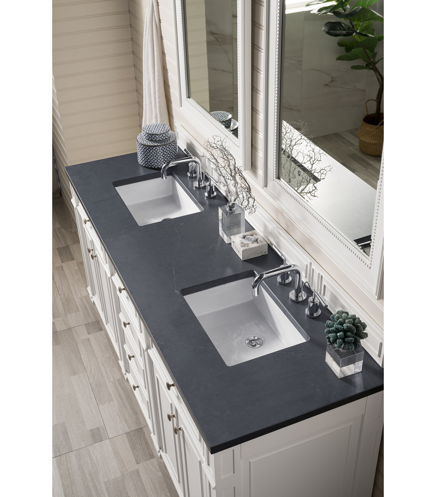 Calisto 72" Double Bathroom Vanity, Bright White, Carrara White, 8" Widespread