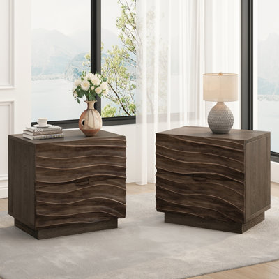 Ensemble de 2 tables de chevet en bois massif avec 2 tiroirs