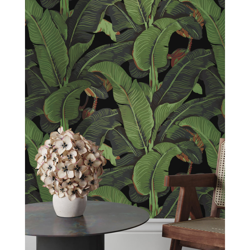 Black and Green Banana Leaf Wallpaper