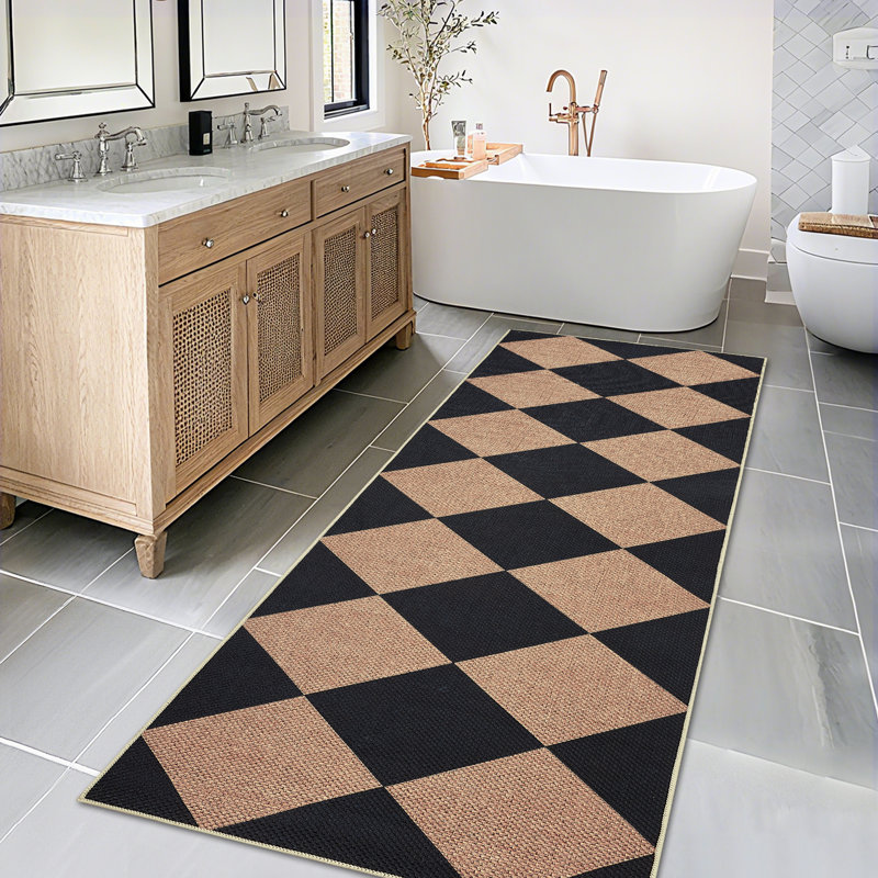 Machine Washable Easy Jute Area Rugs for Living Room Bedroom Distressed Checkered Office Carpet High Traffic Entryway Rug Non Slip Backing Trellis Farmhouse Floor Cover