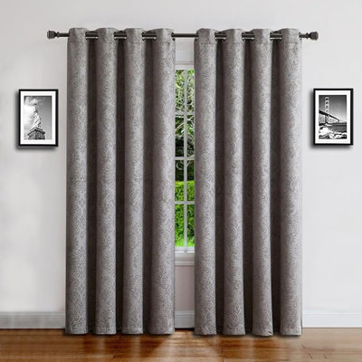 1 Pair (2 Panels) Of  Blackout Curtains With Embossed Textured Damask Flower Pattern in 5 Colours