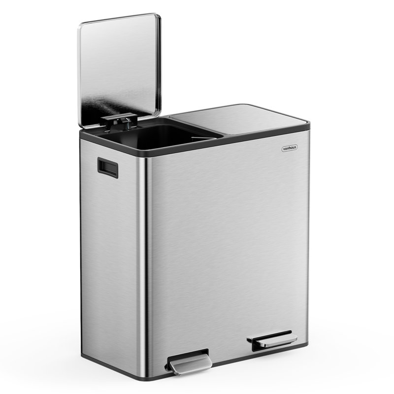 60L Compartment Bins Step On Multi-Compartment Rubbish & Recycling Bin - 60L, Stainless Steel