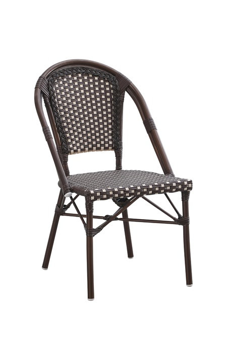 Chaise classique en métal de style bambou doré avec siège et dossier en polyester neutre tissé, pour l'extérieur, Noir / brun