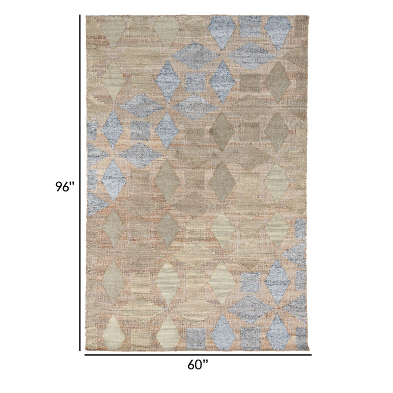 Cora Area Rug, Handwoven Diamond Pattern, Natural Jute And Wool, Rectangle 5' x 8'