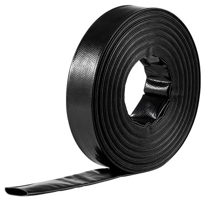 2" x 100 ft PVC Lay Flat Discharge Hose for Water Transfer and Drainage, Compatible with Swimming Pool Filters and Sump Pumps, Durable and Weather-Resistant Design with Clamps, Black