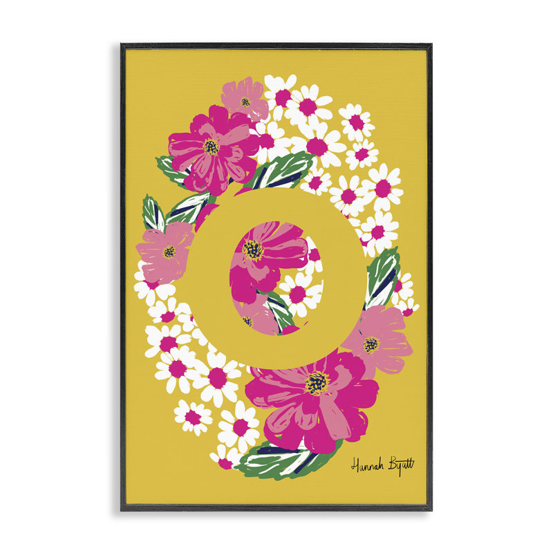 «Floral Bloom», lettre O, estampe numérique encadrée par Hannah Louise Byatt, Giclée encadrée noir minuit, H 18 po x l 12 po