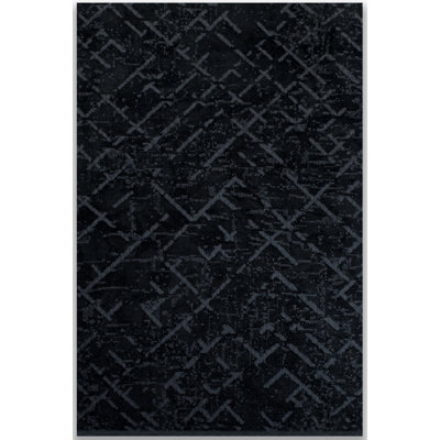 Abstract Machine Woven, Hand Finished Black Area Rug