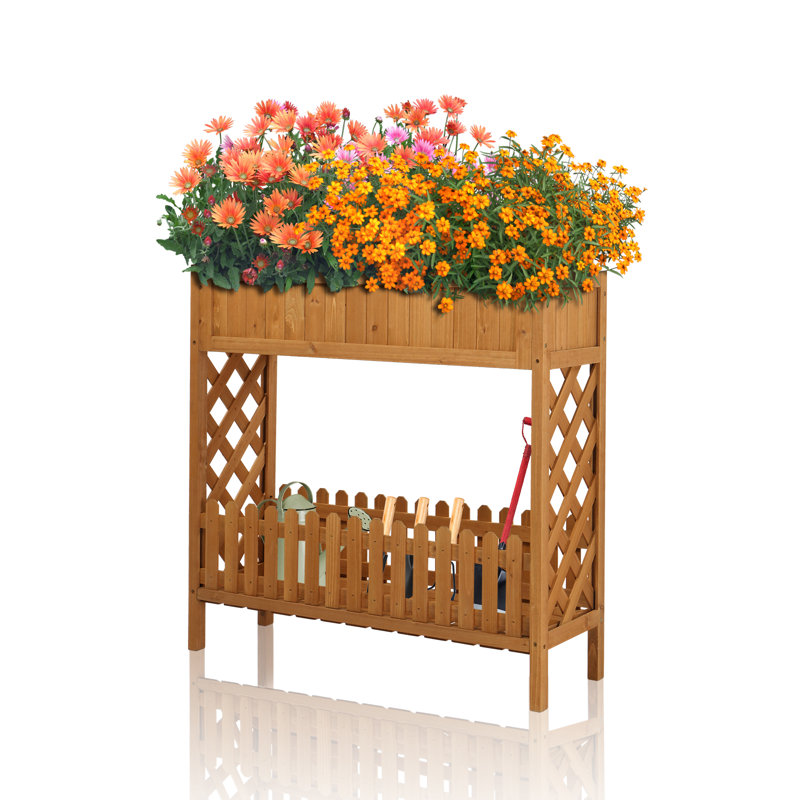 Lit de jardin surélevé en bois à 2 niveaux 35 "x 35" avec tablette inférieure