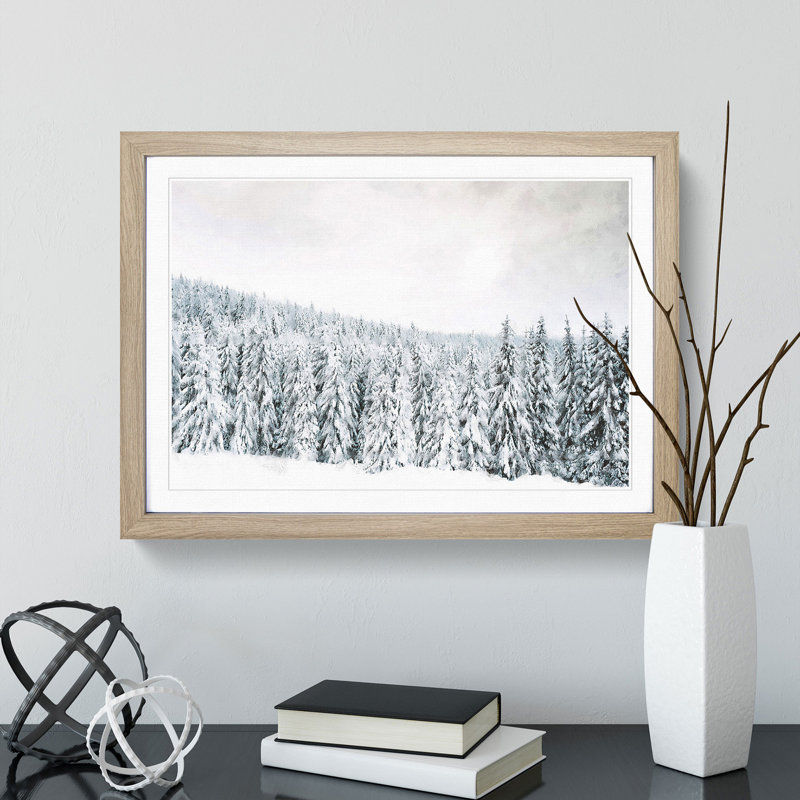 Winter Trees - Single Picture Frame Painting on MDF, 45cm H x 63cm W x 2cm D, Oak Framed