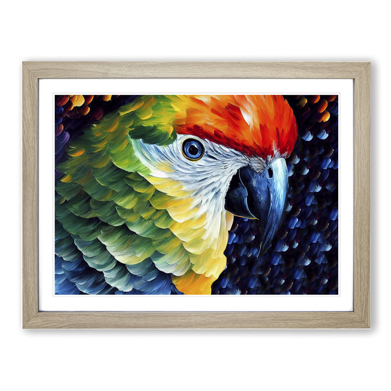 XH1022-6791X Parrot Vol.2 1 Piece Single Picture Frame Painting, 25cm H x 34cm W x 2cm D, Oak Framed
