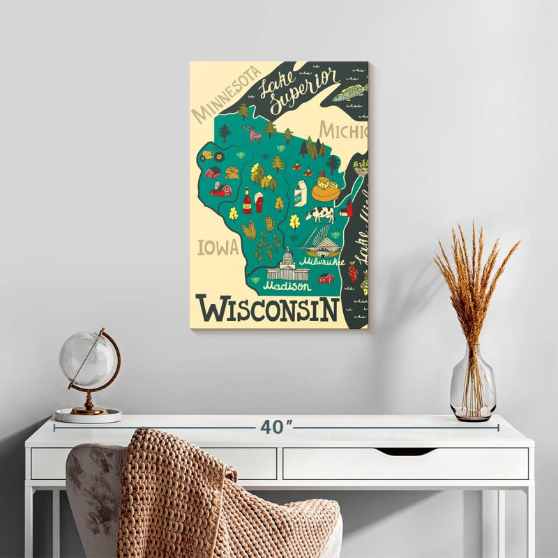 Carte de l'Aliaz, Wisconsin, H 24 po x l 16 po