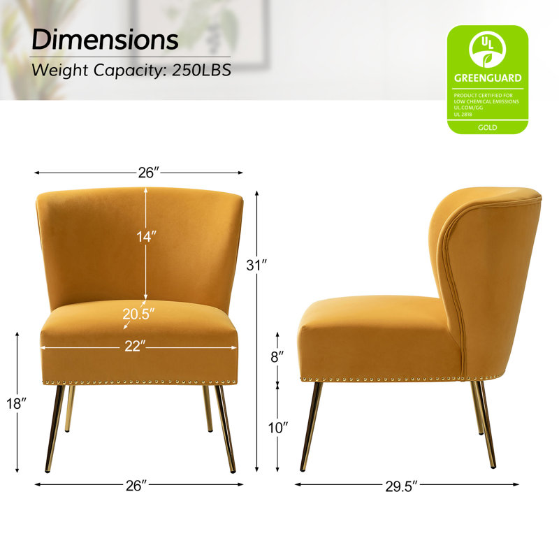 Chaise d'appoint en velours l 26 po Clive, Velours moutarde