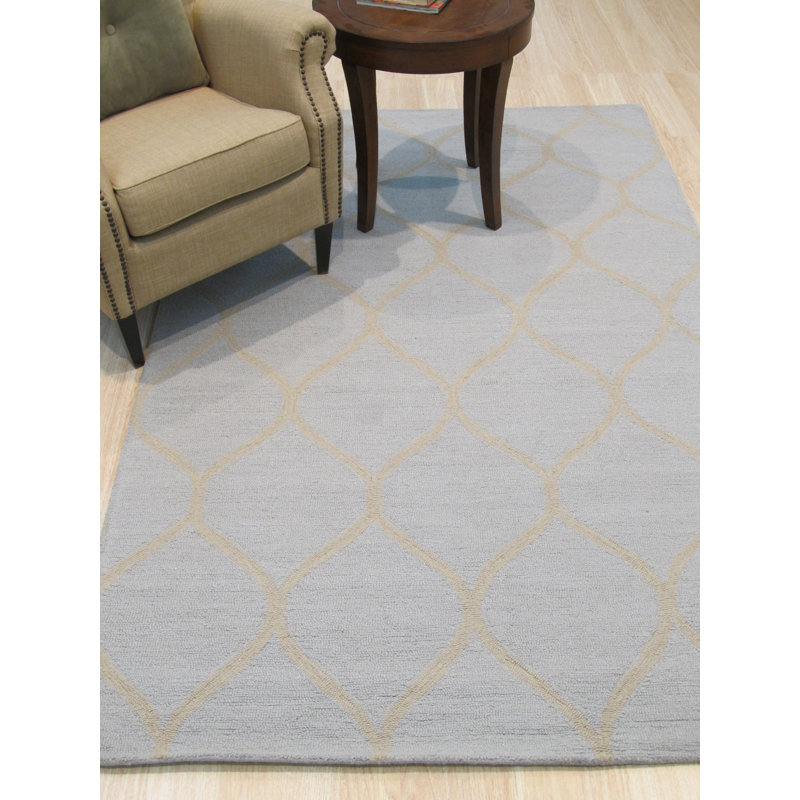 Tapis bleu clair / beige en laine touffeté à la main à motif géométrique