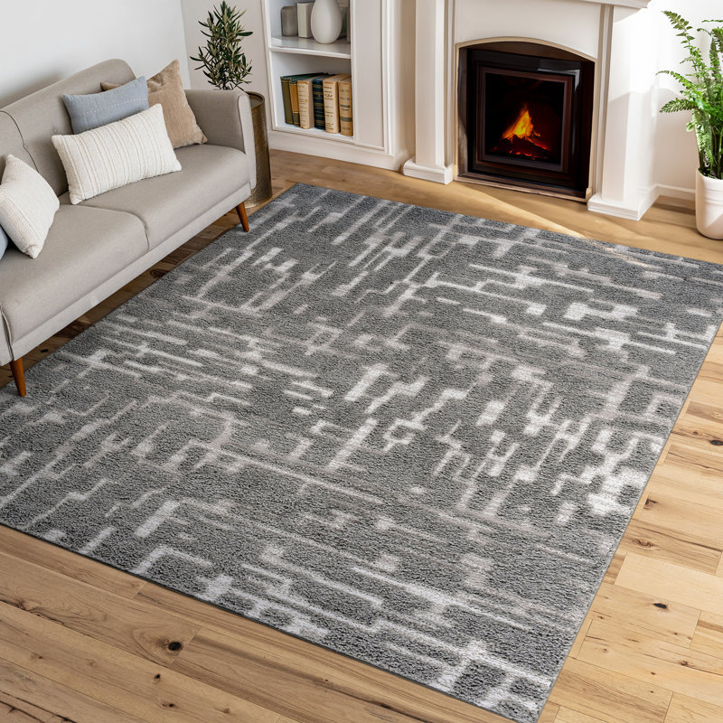 Tapis d'intérieur gris à poils longs Kierre, Rectangle 7 pi 9 po x 10 pi 3 po
