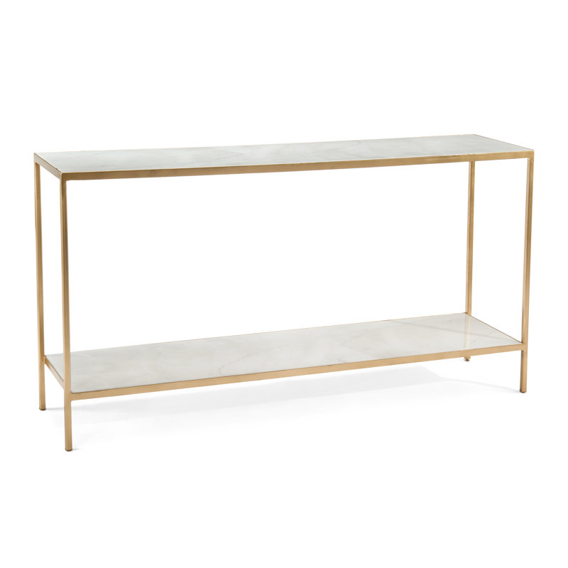 Gold and Glass Console Table with Storage Shelf