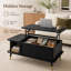 Table basse à plateau relevable en noyer de 39,4 po avec rangement dissimulé et tablette latérale ouverte-134348627