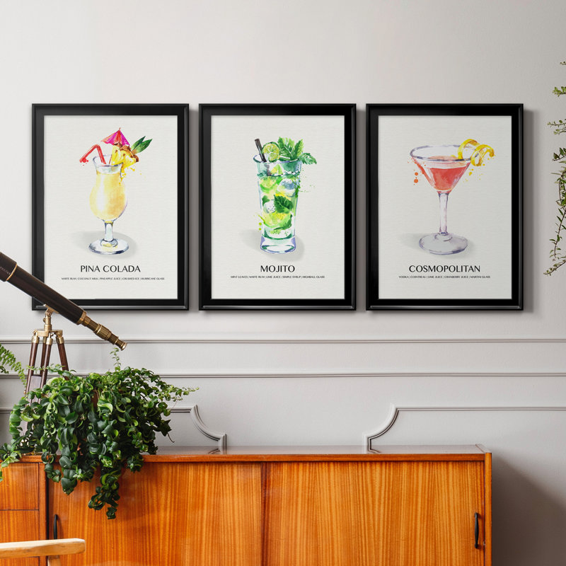 " Cosmopolitan " 3 - Pieces, Black Framed Canvas, 24.5" H x 18.5" W x 1" D