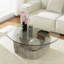 Round Glass Top Coffee Table Abstract Faux Stone Base Centre Table 100x100cm