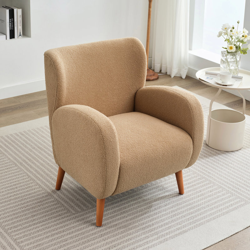 Fauteuil à oreilles élégant en tissu, pieds en bois massif et revêtement de lecture confortable, P 29,68 po