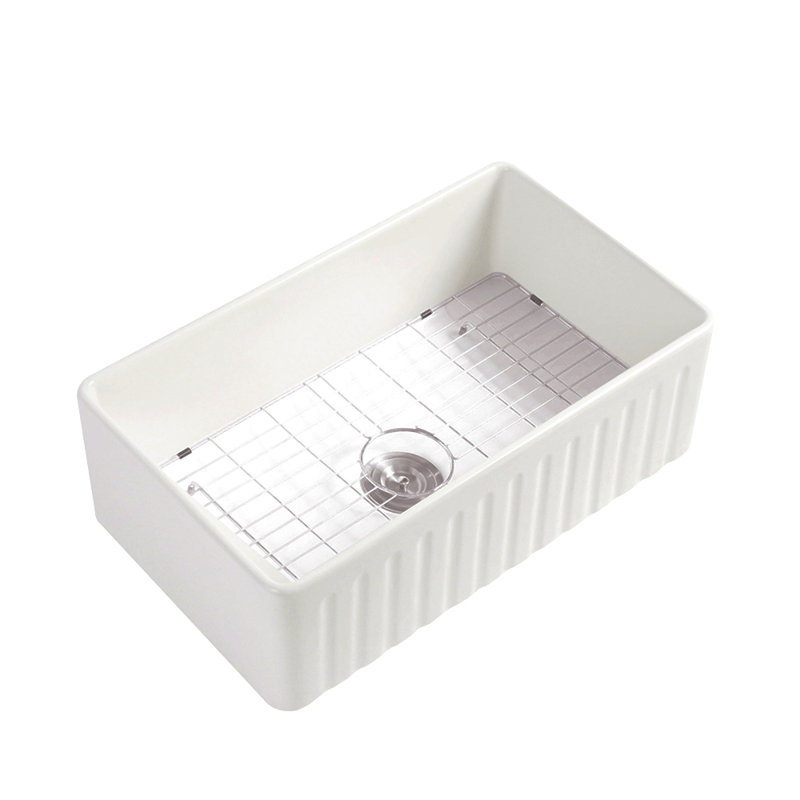 33" L X 20" W Farmhouse Kitchen Sink With Grid And Strainer