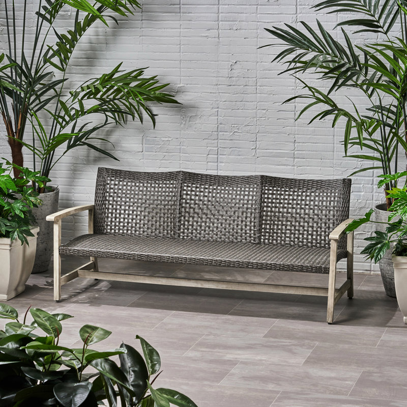 Grey 3 Seater Outdoor With Metal & Wood And Iron In Grey, Accents, Gray