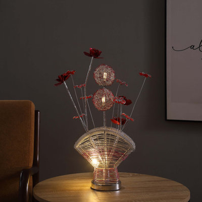 Artistic Aluminum Rose Floral Table Lamp With LED Illumination, Elegant Organic Design For Living Room Or Bedroom Ambient Lighting.
