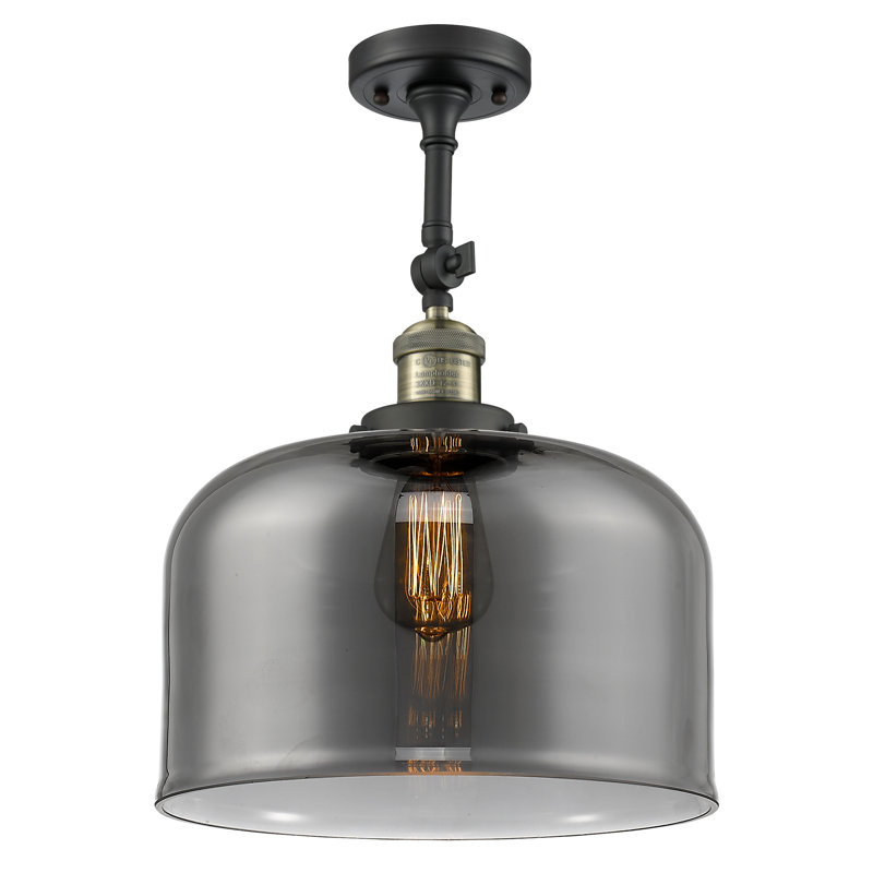Plafonnier semi-encastré 1 lumière 12 po Temescal, Laiton antique noir, Plaqué couleur fumée, Ampoule non incluse