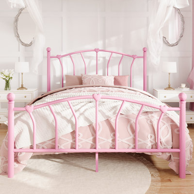 Metal Platform Bed Frame With Headboard And Footboard，Heart & Ball Finials，No Box Spring Needed,12.6" Under-Bed Storage，Easy Assembly
