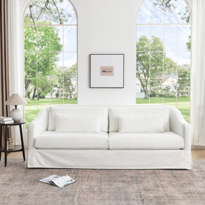 Brinae 90" Linen Blend Fabric 3-Seater Sofa Couch with Washable Slipcover