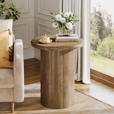 23.6" Tall Pedestal Wood Round End Table