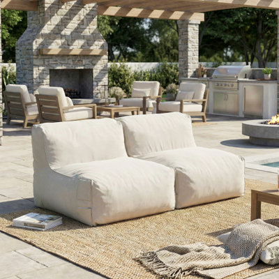Dael Modern Coastal Outdoor Olefin Bean Bag  Armless Sofa with Shredded Foam Fill