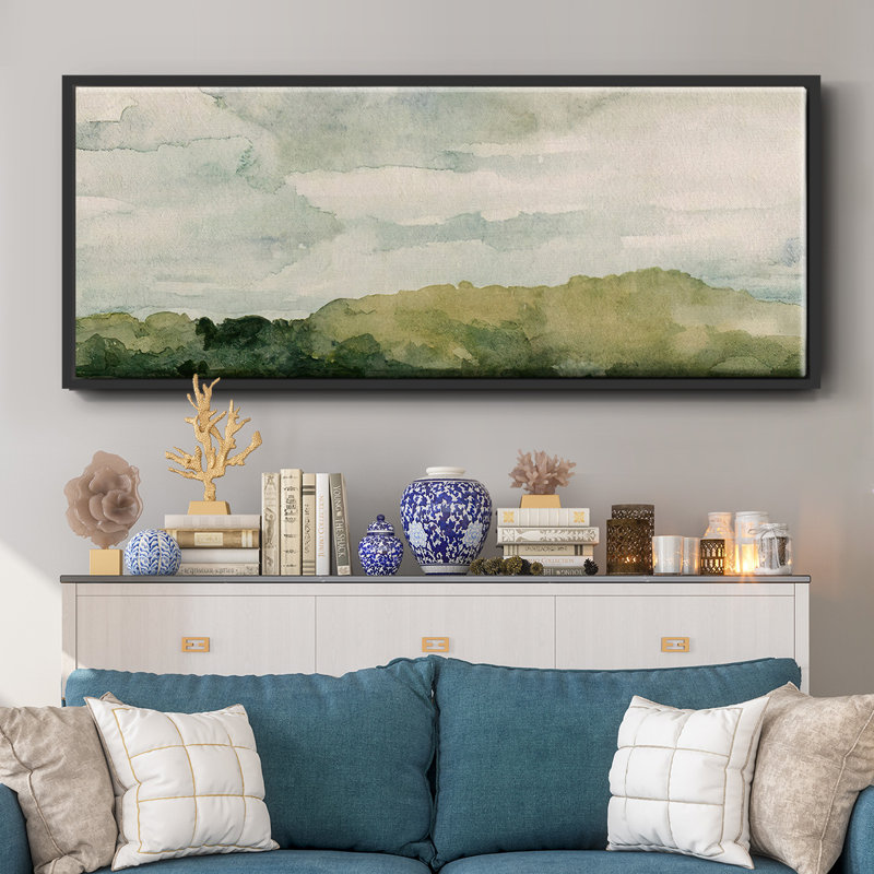 Riverside I- Framed Canvas, 12" H x 30" W