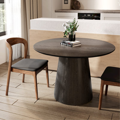 Table de salle à manger ronde de 43 po en bois massif noir avec base en caoutchouc naturel, style victorien, surface brillante multifonctionnelle, style, durabilité intégrée