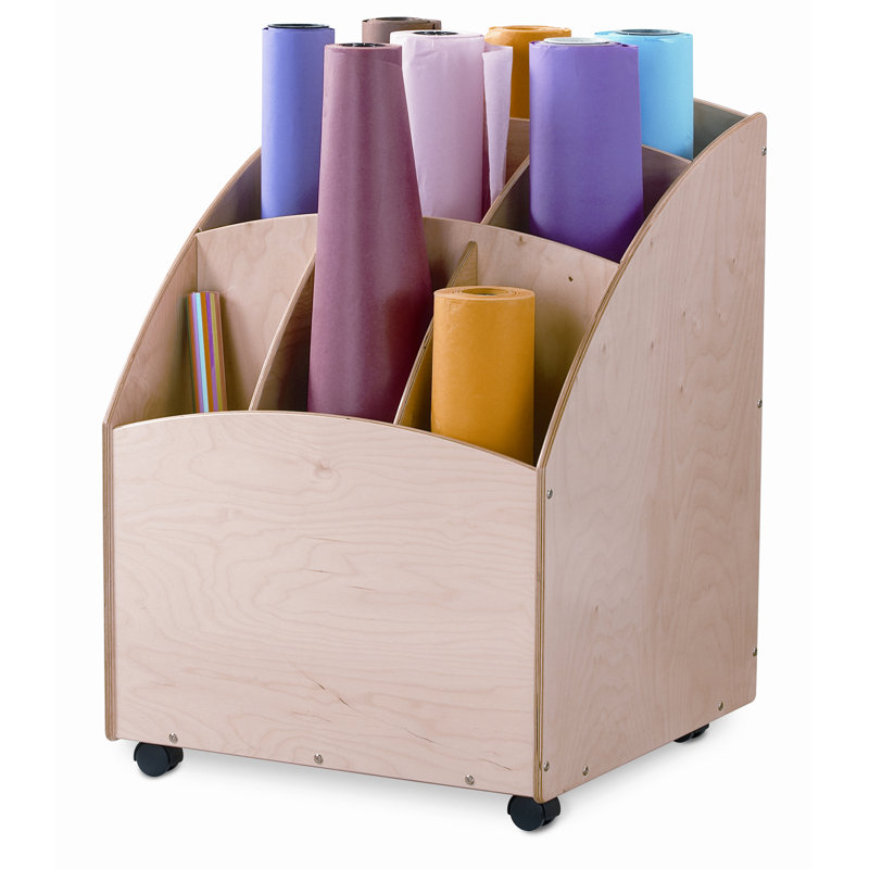 Natural Wood Mobile Paper Storage Bin for Kids
