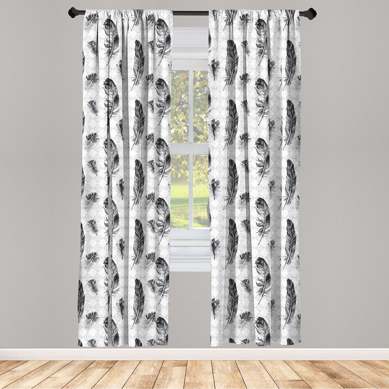 Rideaux 4 panneaux Red Barrel Studio®, mosaïque de carrés imbriqués, gris blanc, L 56 po x L 84 po