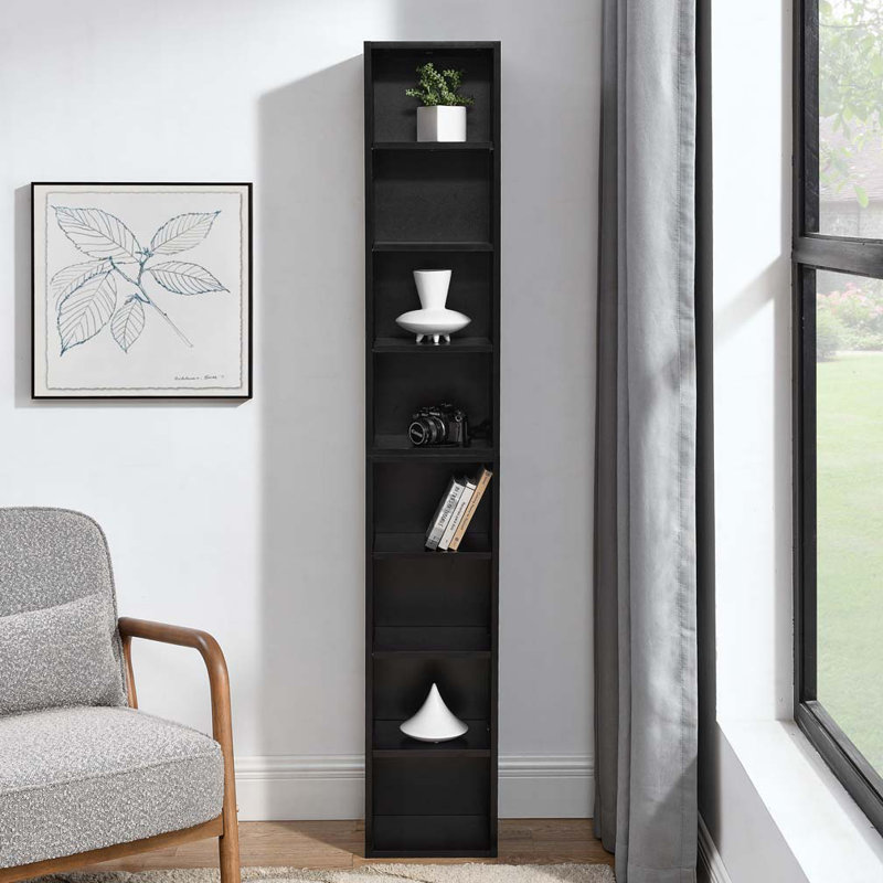 Étagère à 8 niveaux pour médias, armoire de rangement compacte pour CD et DVD avec tablettes réglables, bibliothèque haute étroite pour bureau à domicile, bibliothèque multifonctionnelle à deux étages