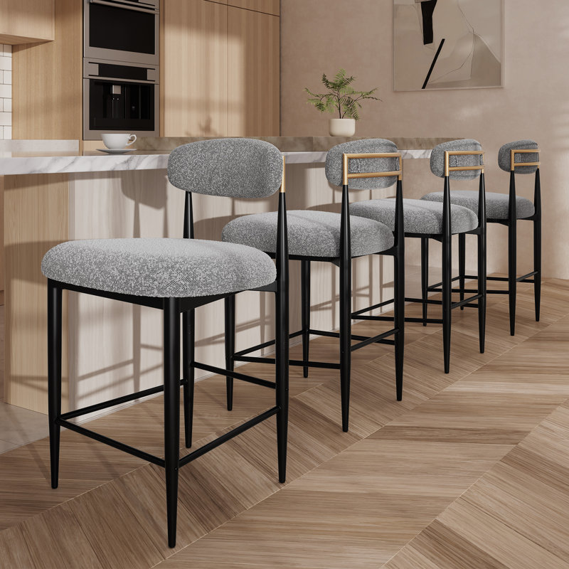 Ensemble de 4 tabourets de comptoir revêtus de 25,8 po Velora, Gris