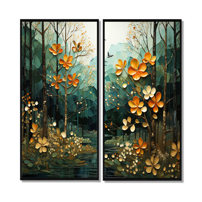 «Forest Enchanted Canopy Patchwork II», art mural corail
