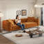 Canapé-lit 97,7 po convertible 3-en-1 capitonné à 4 boutons avec repose-pieds mobile orange-715042148