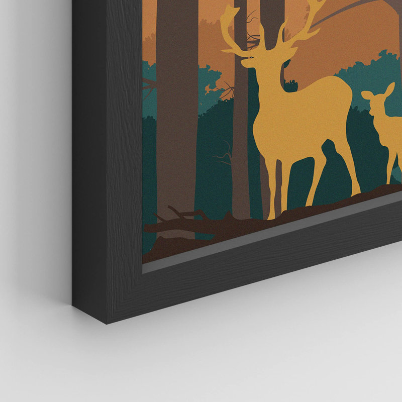 «Mountain Deer Forest», reproduction encadrée sur papier 4 pièces, H 10 po x l 8 po, Noir