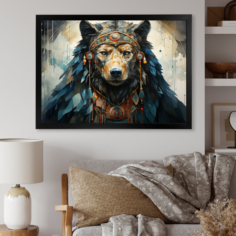 «Native Art Bear», reproduction d'art sur toile, H 16 po x l 32 po x P 1 po, Cadre simple noir