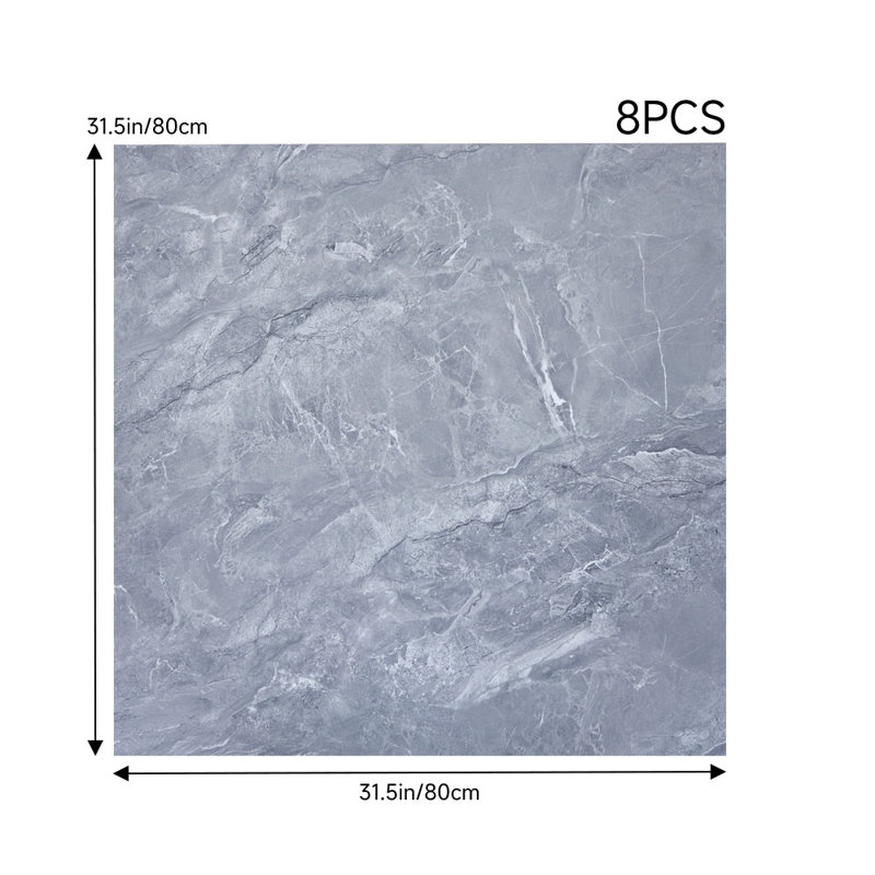 8Pcs 80x80cm Realistic Stone Texture Self Adhesive PVC Flooring, Grey