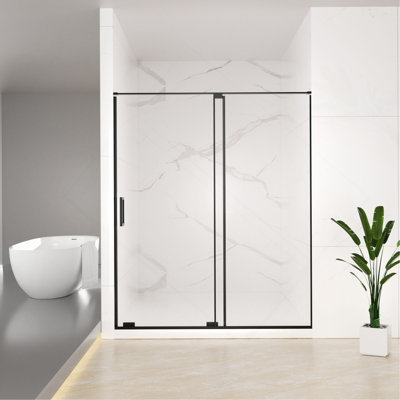 Porte de douche coulissante semi-sans cadre l 56 à 60 po x H 72 po, verre trempé transparent SCGG 5/16 po (8 mm), finition noir mat, largeur de coupe réglable 4 po